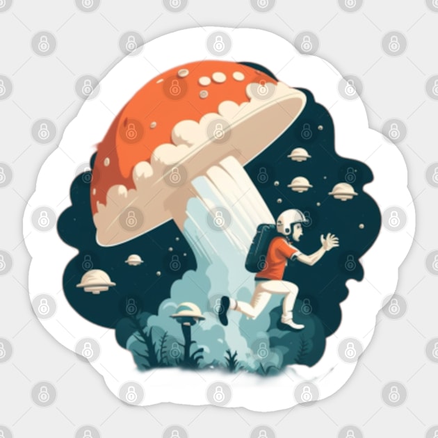 Astronaut with giant mushroom Sticker by Bakr